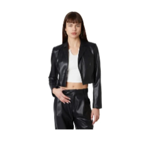 NIA Women's CROPPED VEGAN LEATHER BLAZER size small - Picture 1 of 9